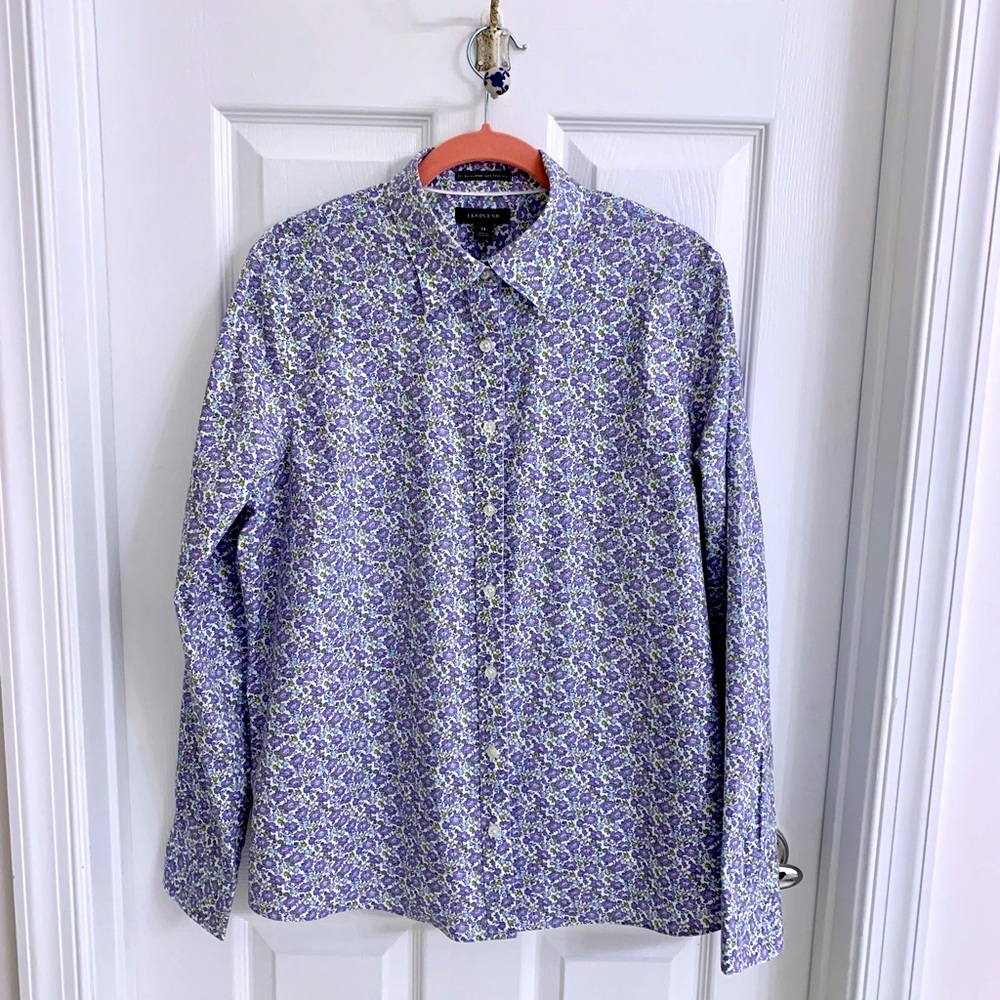 Lands' End Purple Floral Button-Down Shirt